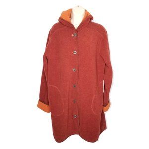L.L.Bean Fleece Button Front Long Sleeve Hooded Coat Size L